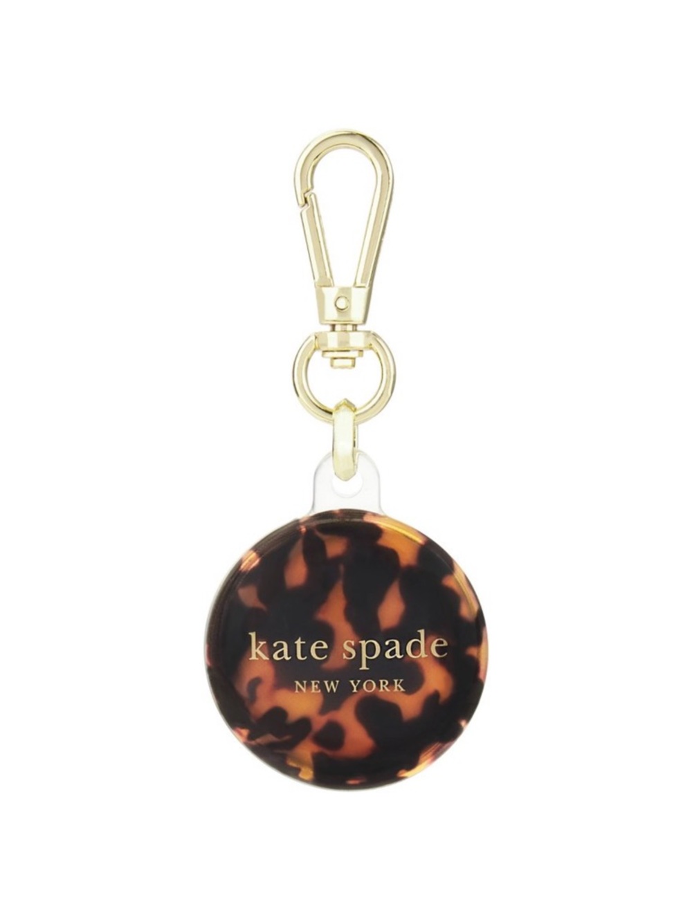 Kate Spade Tortoiseshell Round AirTag Holder with Gold Hardware